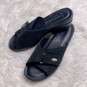Flexus by Spring Step Black Suede Leather Step Anatomical Comfort Wedge Sandals